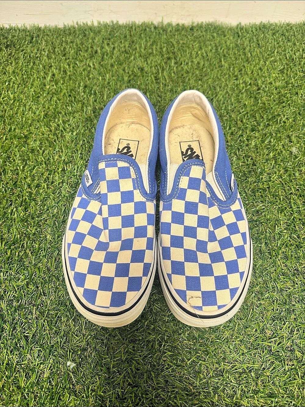 Vans Classic Slip-On Checkerboard Sneakers in Blue & White